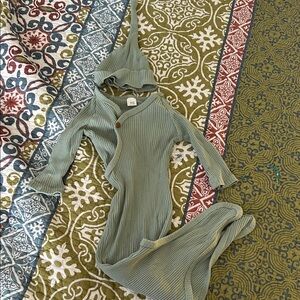 Green Ribbed Baby Onesie with Hood